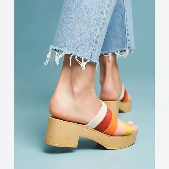 Anthropologie Matiko Womens Size 8 Wooden Mules Multicolor Slide Clog Sandals - Picture 2 of 13